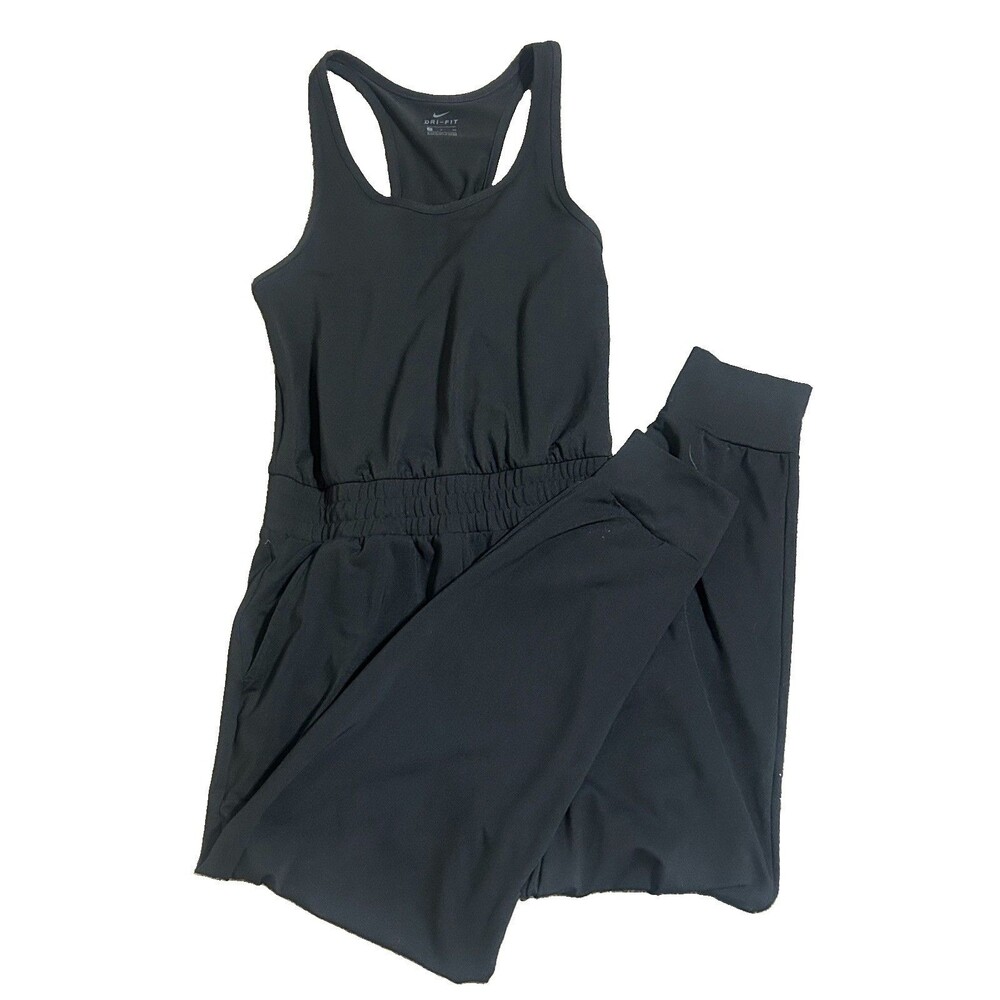 Nike Dri Fit Black Racerback Jumpsuit Romper Sleeveless Long Pant Women Sz Small